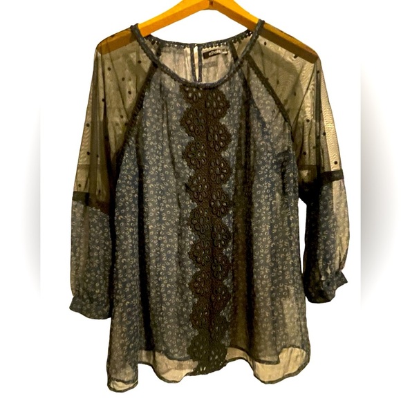 🔥⚫️NEW Eshakti sheer blouse size 2X (fits like an XL). Great detailing! - Picture 1 of 9